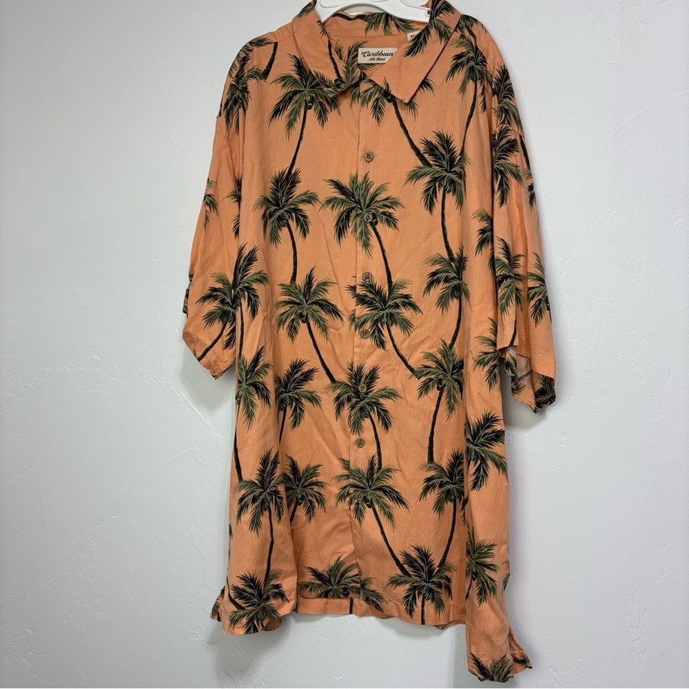 Caribbean Silk Blend Cotton 3XT Men's Button Up Short Sleeve Shirt Palm Tree